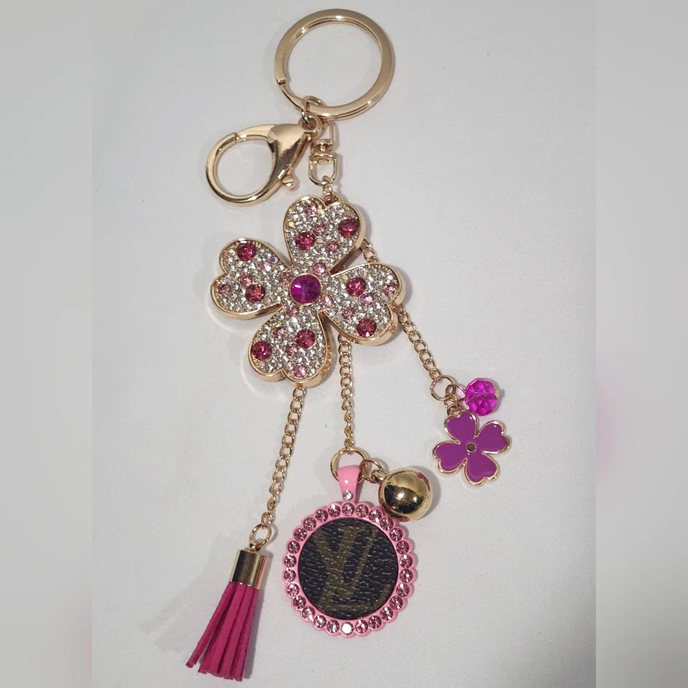 Louis Vuitton Monogram Canvas Gold Pink Rhinestone Keychain